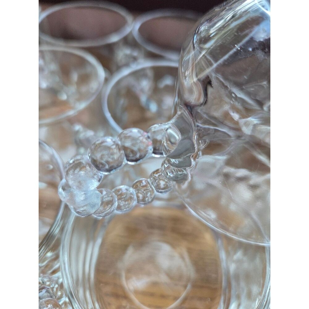 Set of 12 Hazel Atlas Clear Orchard Punch Cups Beaded Bubble Handle Vintage MCM